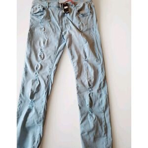 NWT Spark Mens Size 38/32  Distressed Cyan Blue Stretch Premium Jean Made In USA